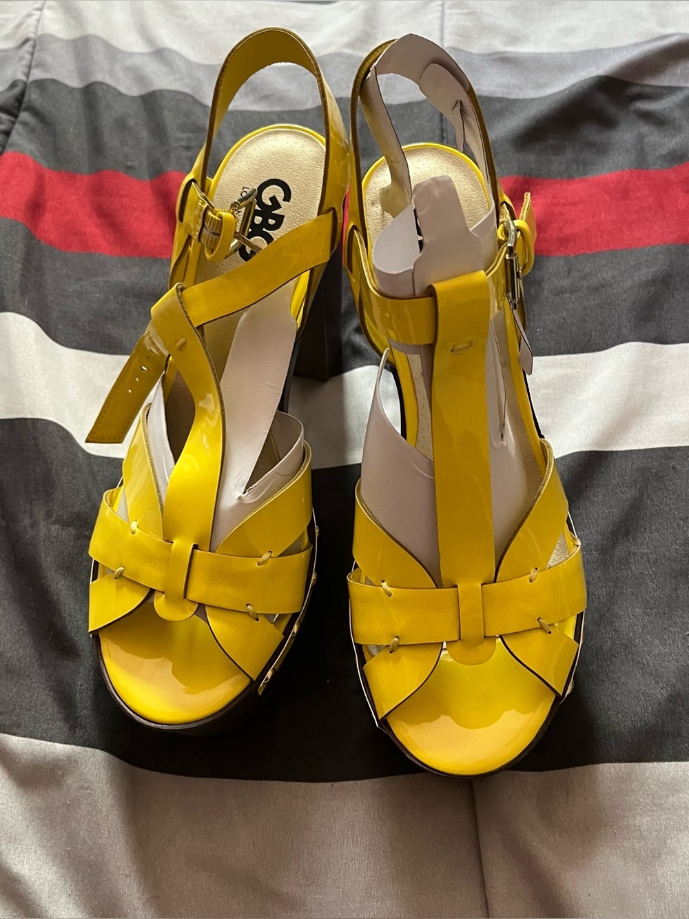 GBG Los Angeles Yellow Patent Platform Slingback Sandals